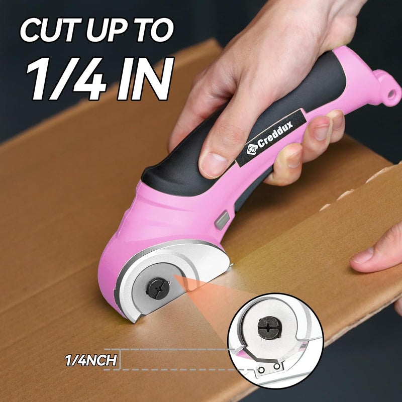 Creddux Cordless Electric Scissors, 4.2V Cardboard Cutter Tool for Cardboard Carpet Leather Packages Plastic with Rechargeable Battery Pink - Image 3
